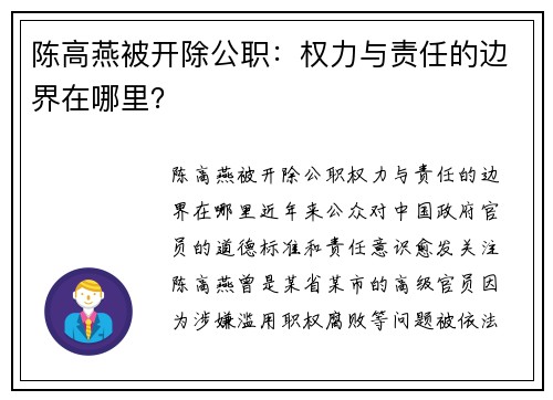 陈高燕被开除公职：权力与责任的边界在哪里？