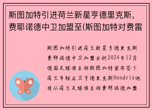 斯图加特引进荷兰新星亨德里克斯，费耶诺德中卫加盟至(斯图加特对费雷堡)