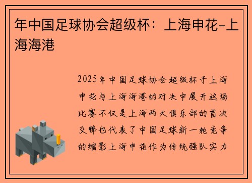 年中国足球协会超级杯：上海申花-上海海港
