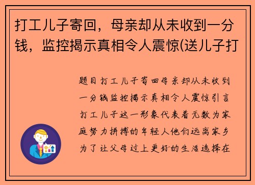 打工儿子寄回，母亲却从未收到一分钱，监控揭示真相令人震惊(送儿子打工心情说说)
