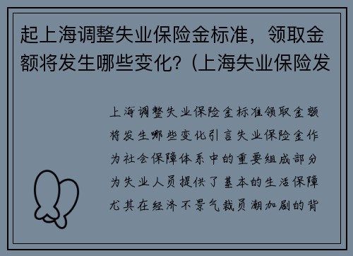 起上海调整失业保险金标准，领取金额将发生哪些变化？(上海失业保险发放标准)