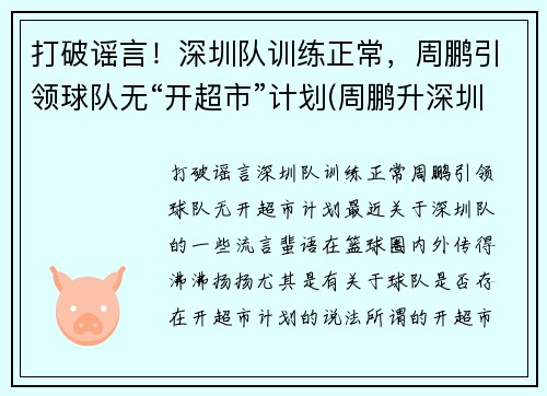 打破谣言！深圳队训练正常，周鹏引领球队无“开超市”计划(周鹏升深圳)